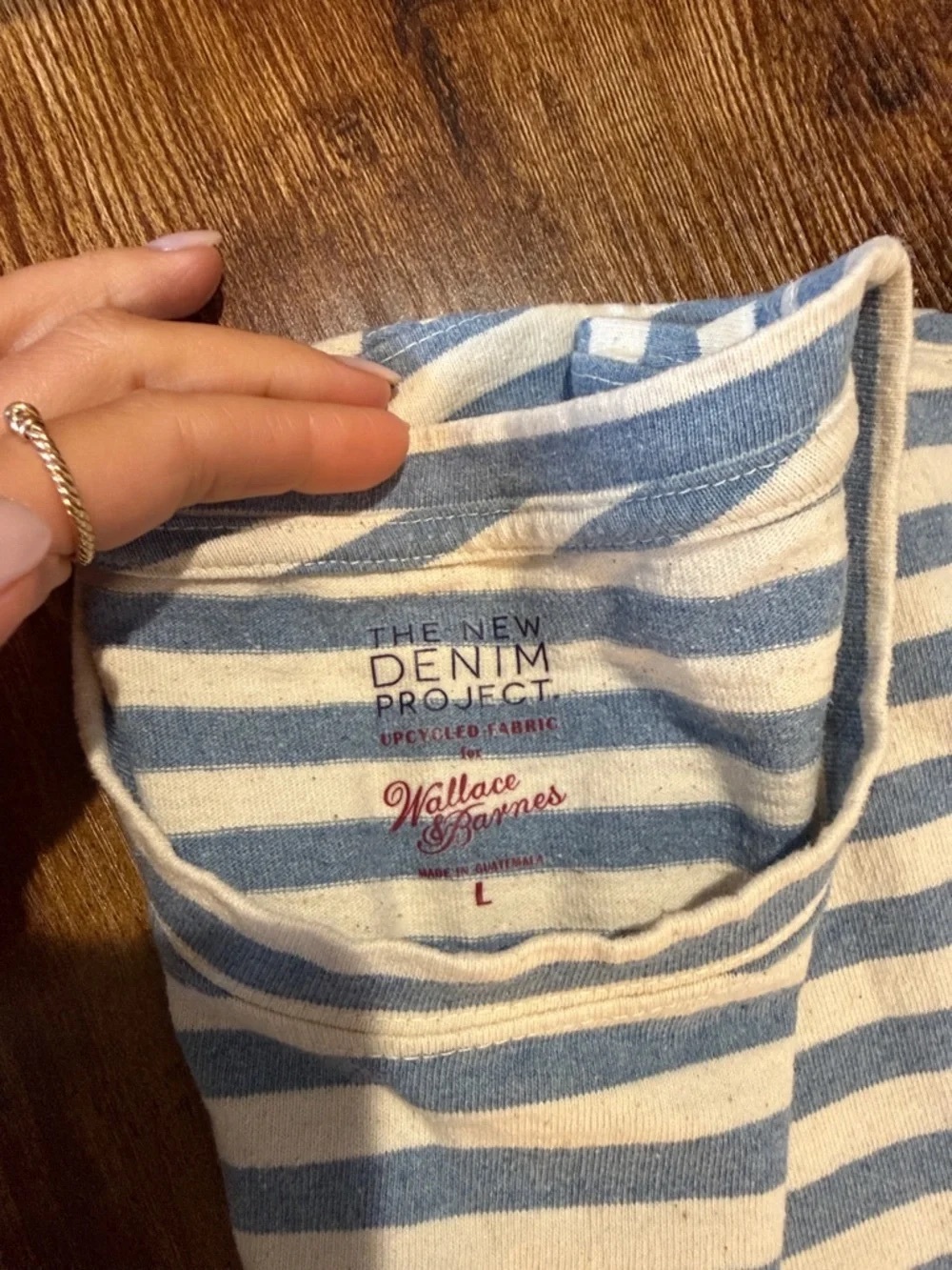 The New Denim Project Blue and White Striped Short Sleeve Tee - L